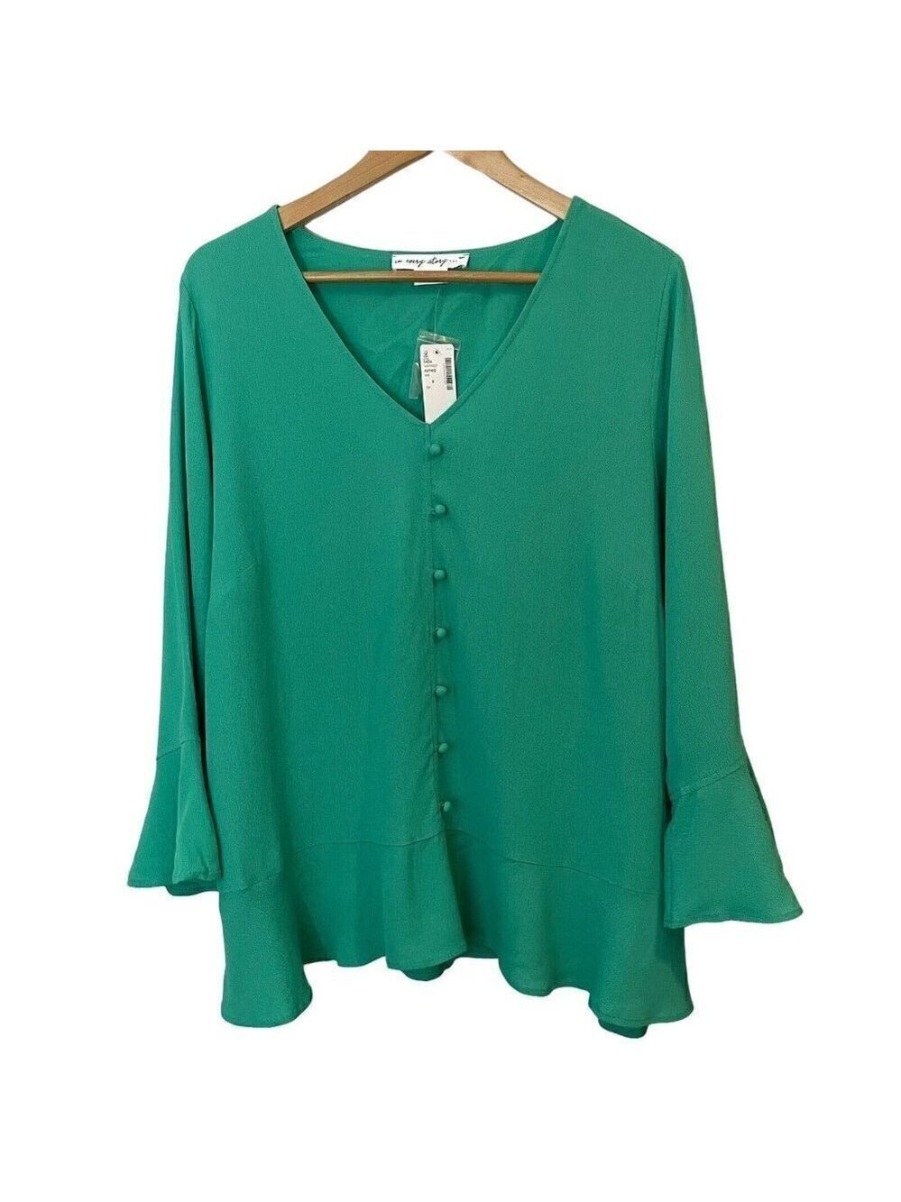 Flutter Sleeve Top Sz X Kelly Green Blouse Shirt Lightweight NWT In Every Story